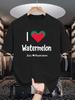 Unisex Soft Cotton Tee I Love Watermelon Heart Fruit Print Loose Breathable Summer Crew Neck Casual Street T Shirt Unisex Daily Wear