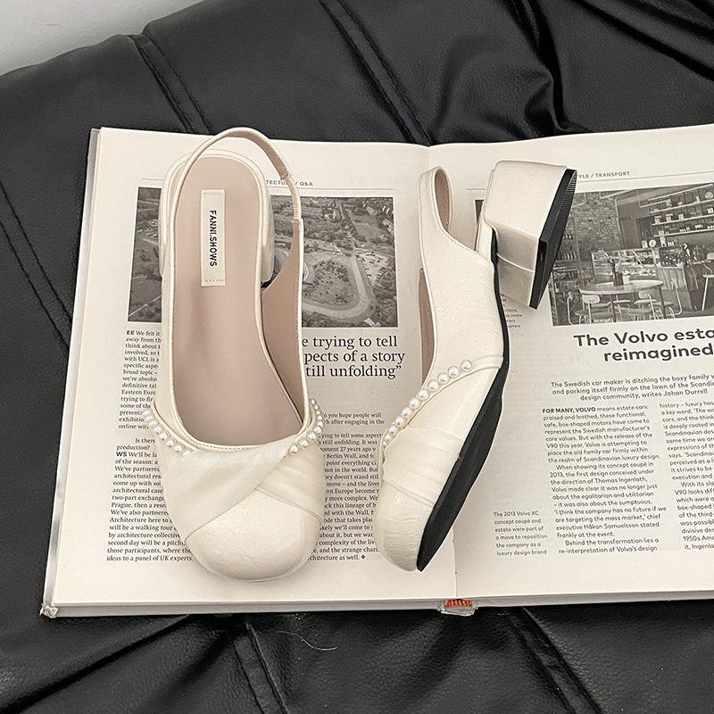 

Французские ретро жемчужные туфли на толстом каблуке с изгибом, сандалии-гладиаторы, фея, летний фея, вечерний бриз, одинарные туфли, туфли Мэри Джейн 40