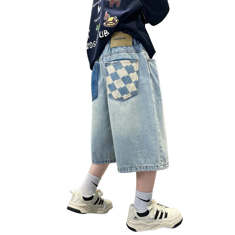 Korean Style Boys' Trendy Cool Denim Wide-Leg Shorts - Summer Casual Mid-Length Pants