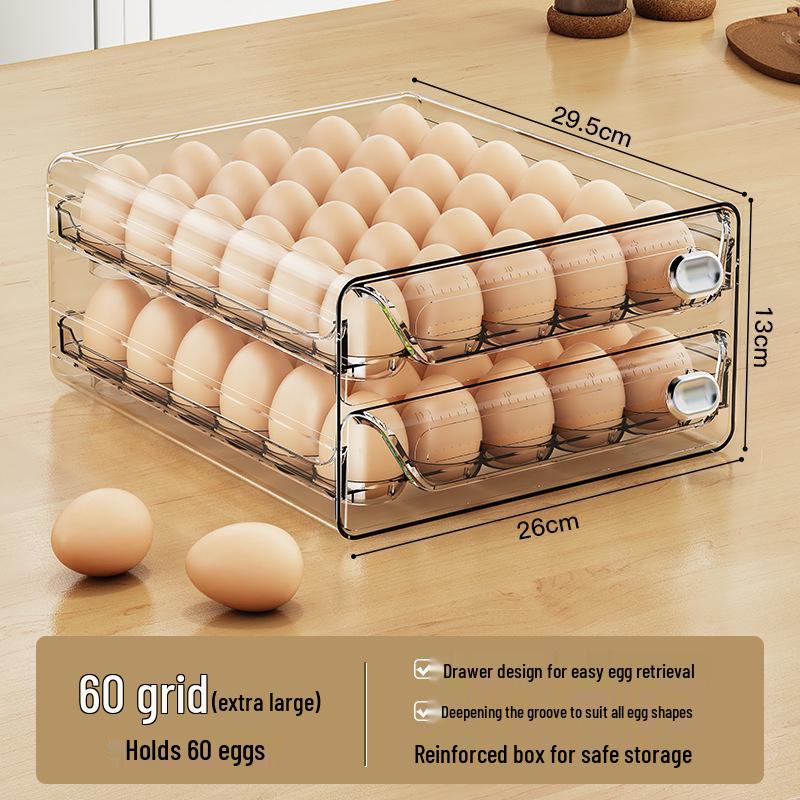 Double Layer Egg Freshness Storage Box with PET Timer - Refrigerator Drawer Style