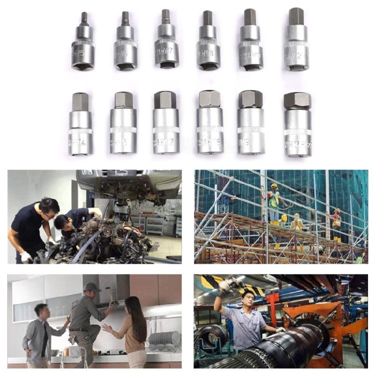 12x Hex Bit Socket Set Screwdriver Bit Allen Key Socket Set 1/2" Converters