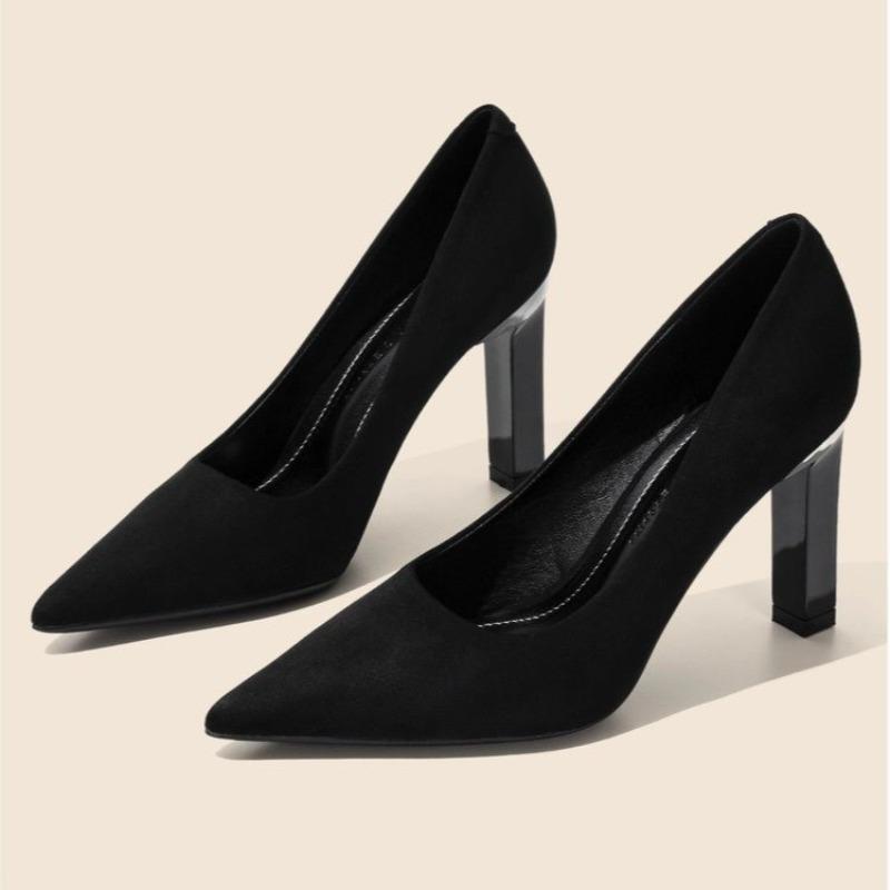 

Туфли-лодочки во французском стиле 2025 года, черные туфли на высоком каблуке с острым носком для женщин, 9 см, универсальные для работы, одинарные туфли, модные каблуки, женские 34