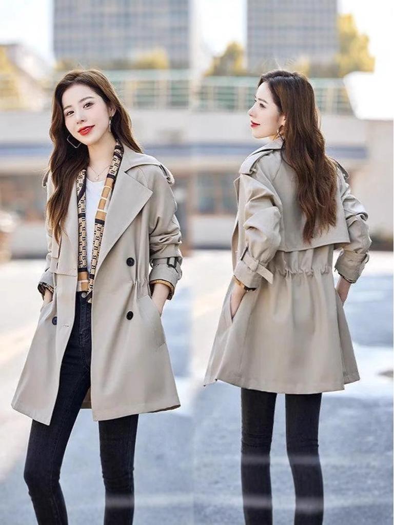 2025 Korean Style Plus Size Mid-Length Trench Coat - Women's Casual, Slimming, Trendy Fashion