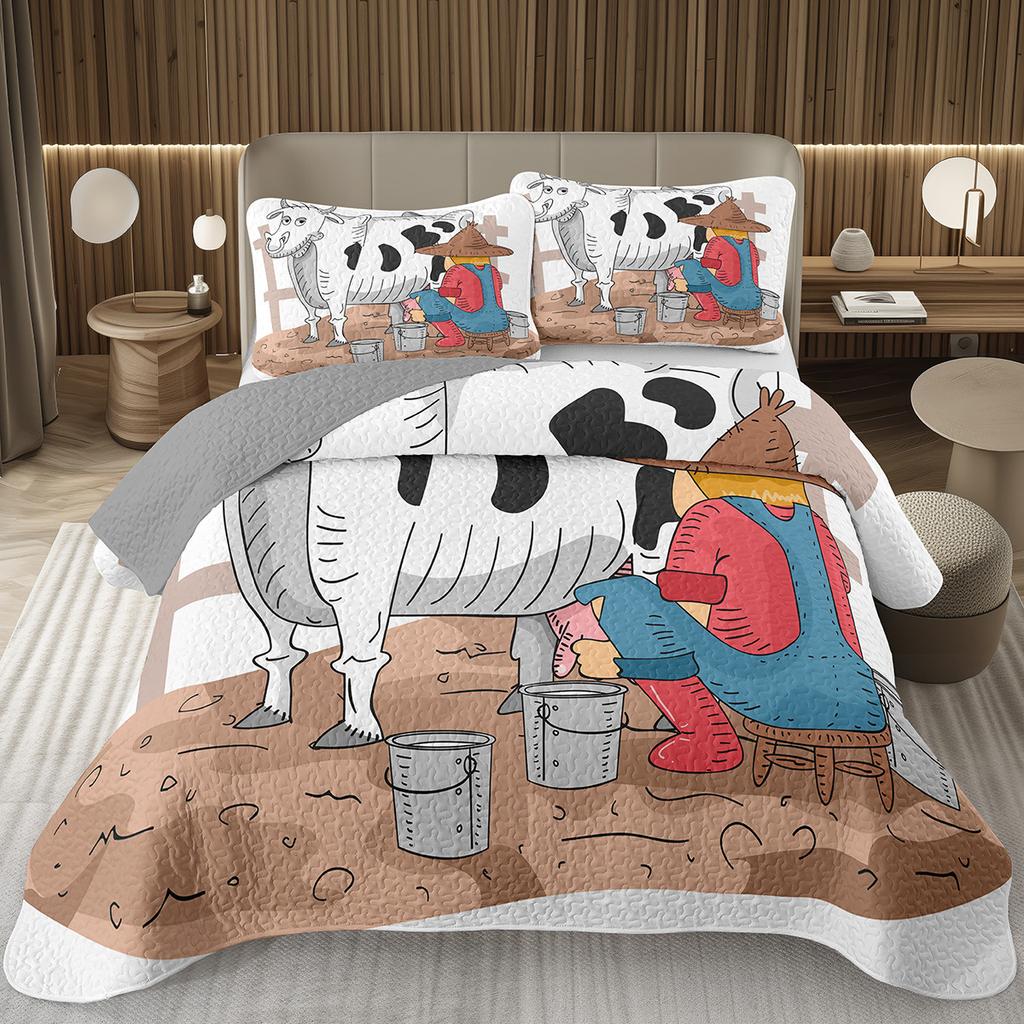 Cute Milk Cow Bedspread Cartoon Wildlife Coverlet Twin King Western Farm Animal Print Quilt Set For Kids Boys Girl Bedroom Decor