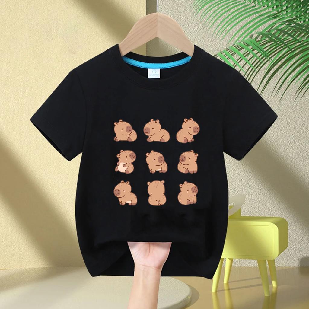 2025 Summert Shirt  New Trend Capybara Printing Cute Children's Short-Sleeved T-Shirt Cute Comfortable Versatile Boy and Girl T-Shirt