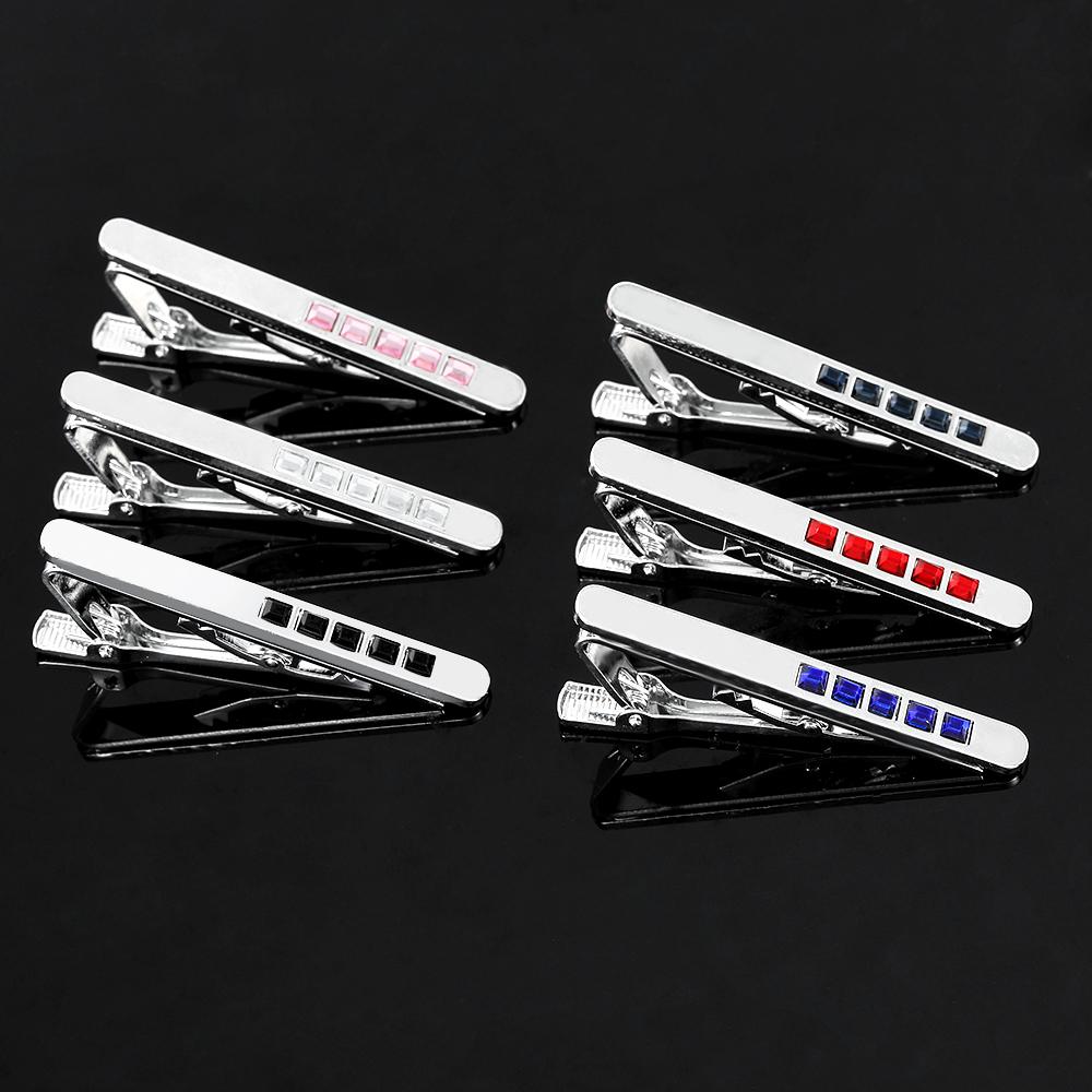 6Styles Funny Red Black Blue Pink Clear Crystal Paved Mens Tie Clip Classic Formal Party Anniversary Jewelry Accessories