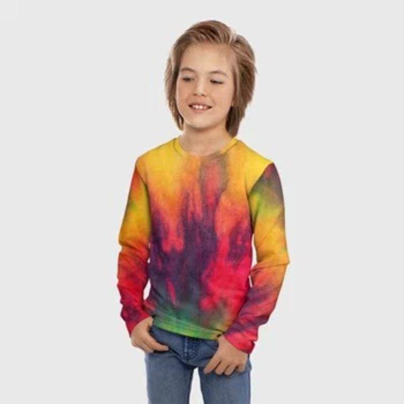 Dětská trička s duhovým graffiti potiskem pro chlapce, roztomilý top s dlouhým rukávem, měkký a pohodlný