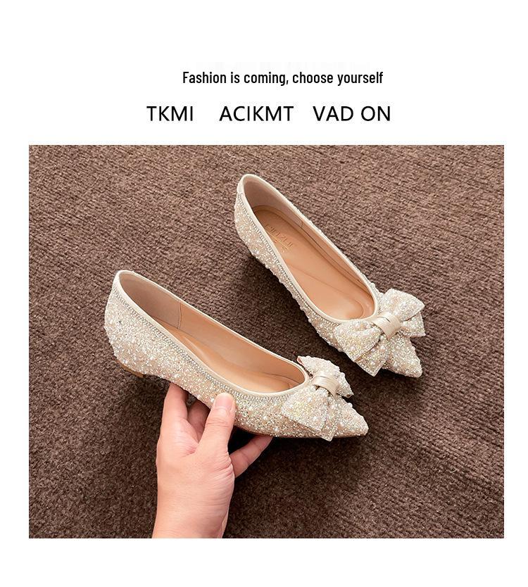 A33-3 Women's French Exquisite Rhinestone Pointed Toe Flat Shoes - Comfortable & Elegant for Banquets