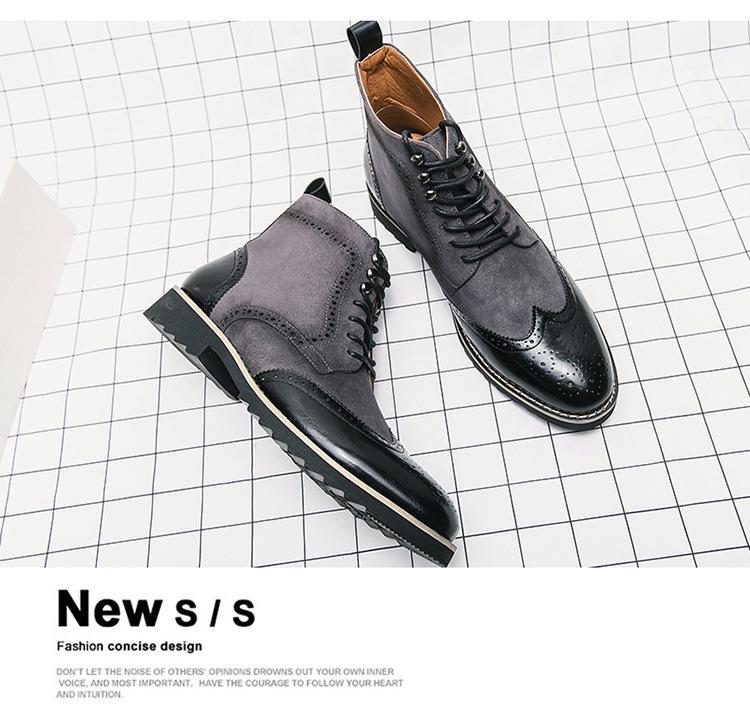 Plus Size Men's Autumn/Winter Leather Chelsea Boots - British Style High-Top Fashion