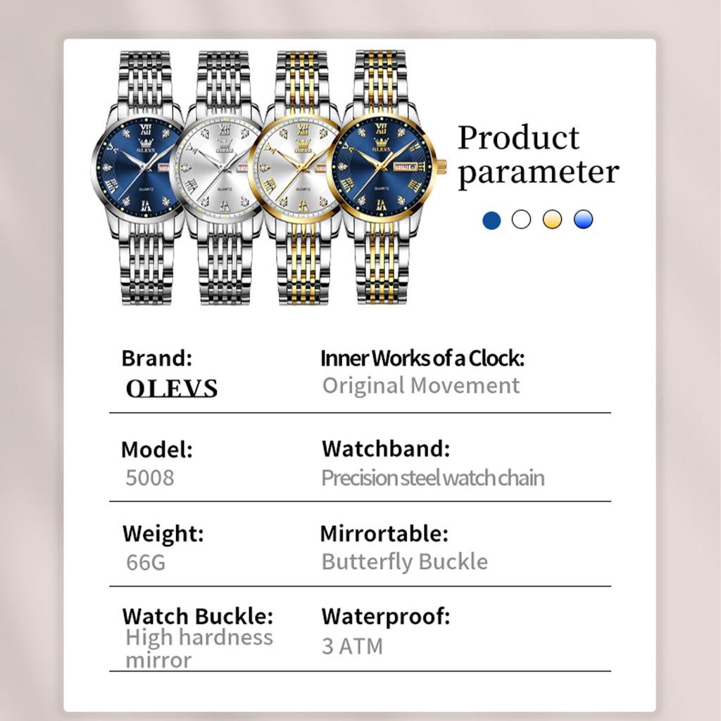 OLEVS Armbanduhr, beliebte wasserdichte, leuchtende Analoguhr, Armbanduhr für Damen, Marken-Business-Damenuhr, Datum, blaues Zifferblatt, modisch, analog, Quarz, silberfarben, Edelstahl