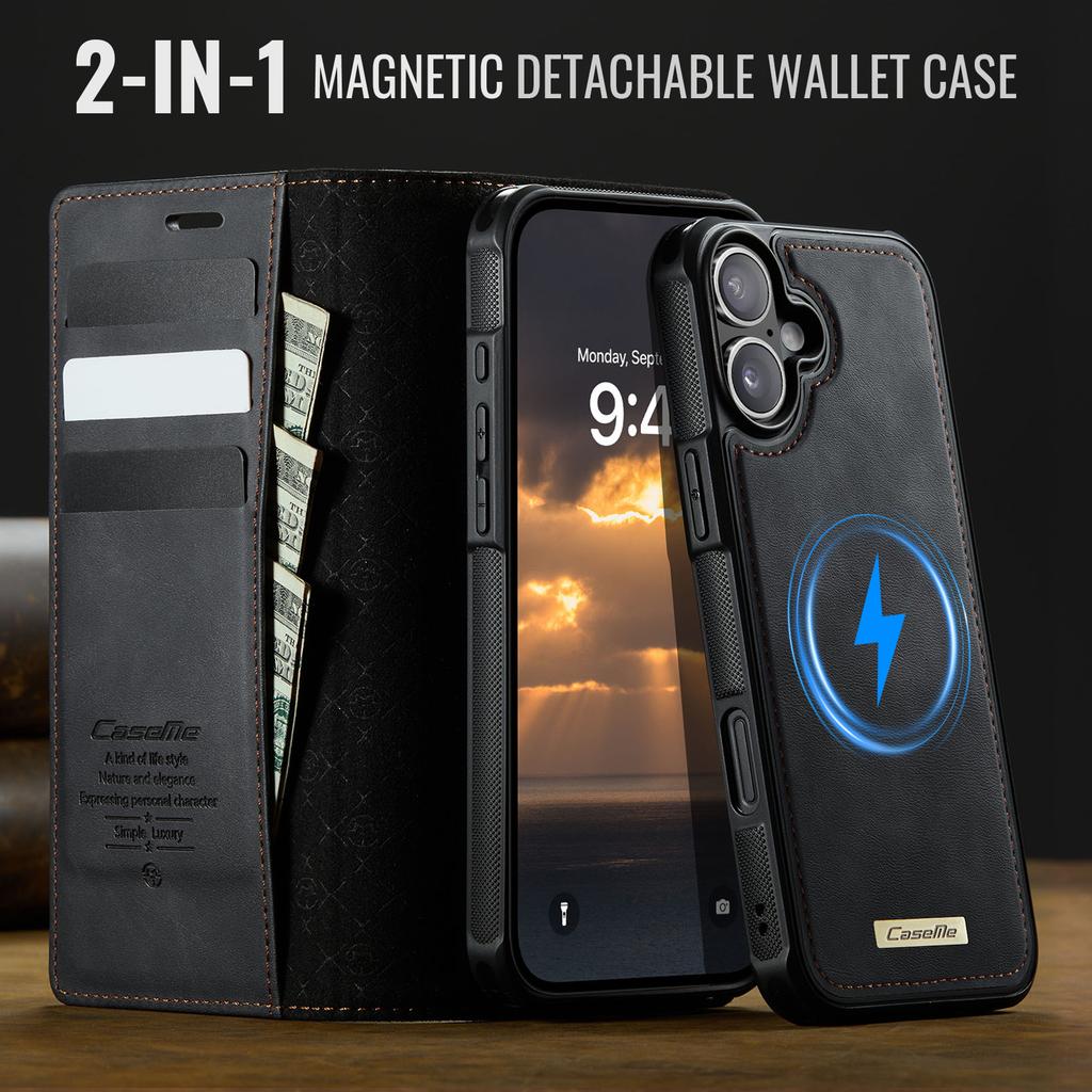 For iPhone 16 Case CASEME C49 Compatible with MagSafe RFID Blocking Detachable Wallet Leather Phone Cover