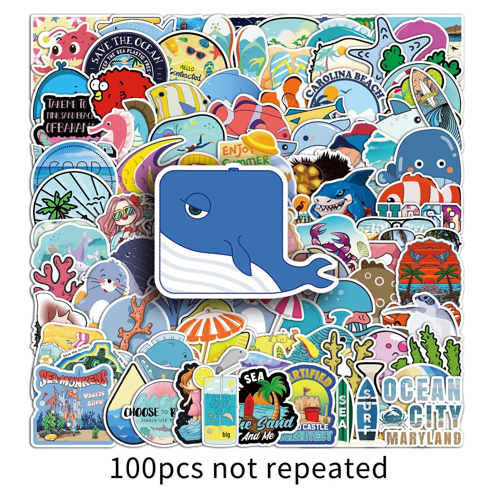 Ocean Series Cartoon Fish & Animal Stickers - 100 Waterproof Sheets for Journals & Computers