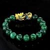 Feng Shui Bracelet, Green Jade Stone Beads Bracelet Unisex Feng Shui Pi Xiu Wristband Gold Wealth Pixiu Women Men Bracelets-Black Green