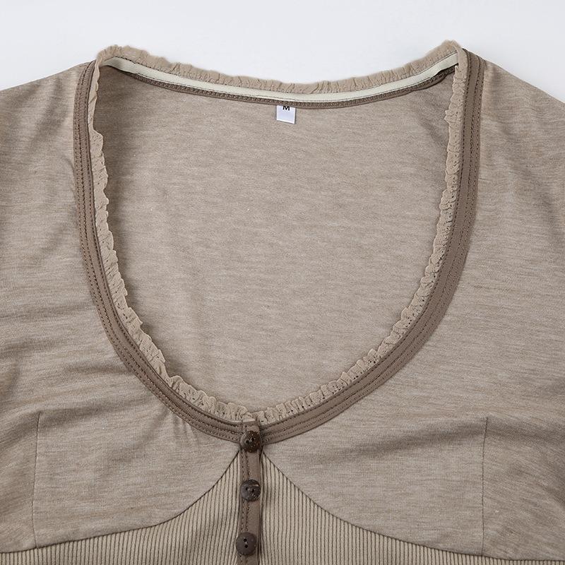 Women's Comfortable Casual Solid Colour Button Splicing Bottoming Tight T-shirt Spring and Summer New Spice Girls Models V-neck Tops