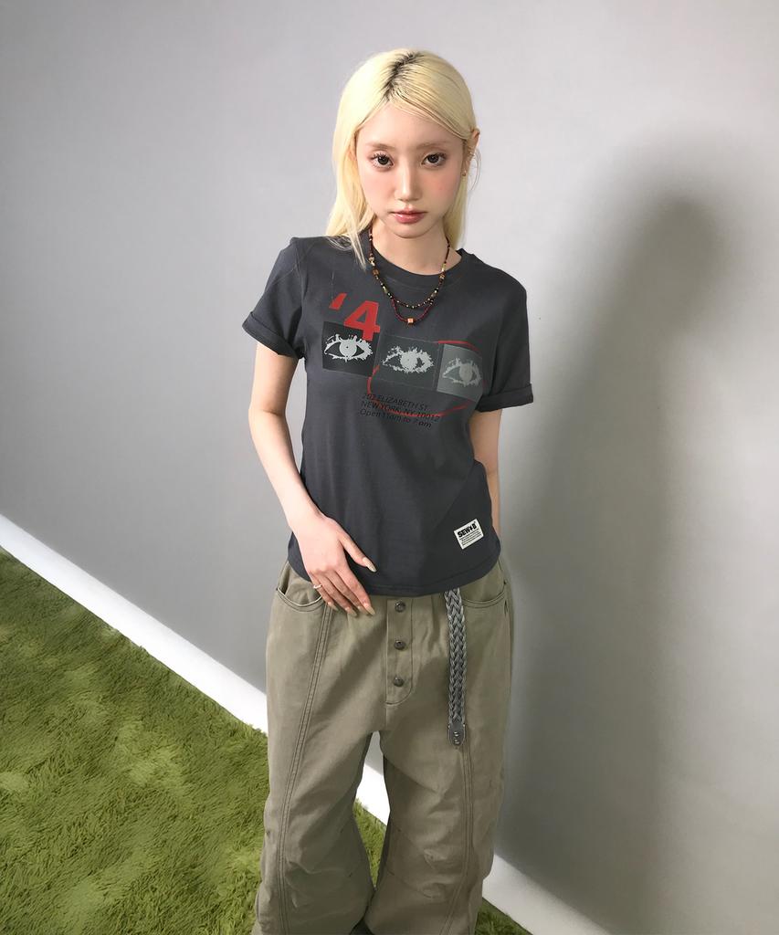 Ssobi 4Our Eye Semi-Crop Short Sleeve T-Shirt [Charcoal]