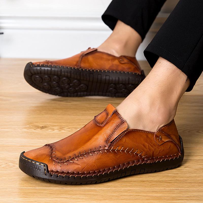 Spring 2020 Men's Large Size Leather Driving Moccasins - Retro Business Casual Shoes