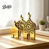 Golden Mosque Centerpieces 3PCS Ramadan Castle Ornament, Hollow Design, Thick Wood And Gold Acrylic Table Art Desktop Accents, Religious Crafts