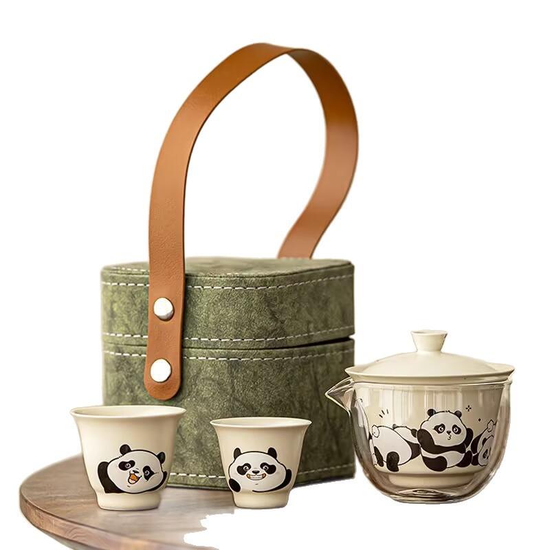 Light Luxury Panda High-End Portable Tea Brewing Kuaike 2 Cups Ceramic Outdoor Camping Travel Tea Set Gift