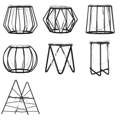 Dekorationspflanzen Rahmen Terrarium Metallhalter Eisen Geometrisches Muster Hydrokultur-Vase Glas-Pflanzgefäß