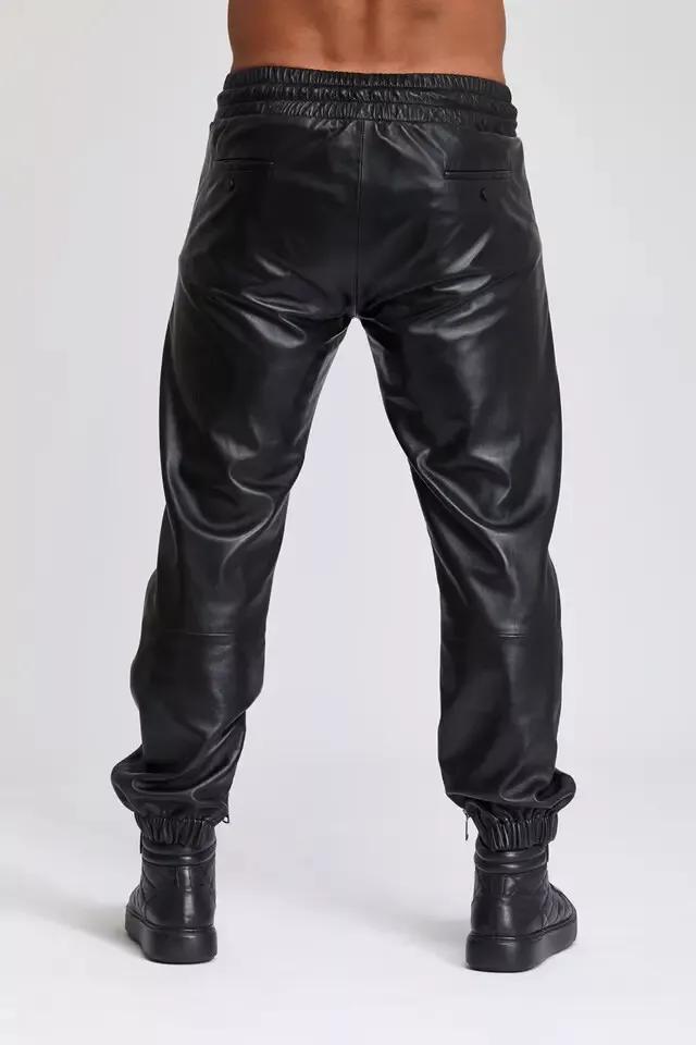 Joggers trousers Men's Leather Black Lambskin Sweat Pants Handmade Soft Leather