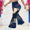 Women Plus Size High Waist Red Blue Star Printed Full Length Flared Pants
