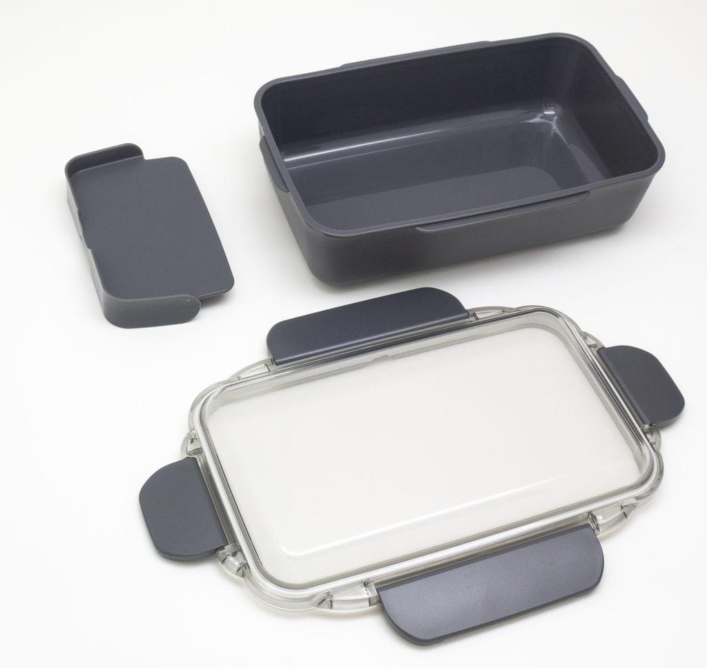 OSK Bento Box with Calm Color CMC Made in Dishwasher and Microwave Dividers, 900ml, Charcoal, No.3, Japan, Antibacterial, Safe, PCD-900