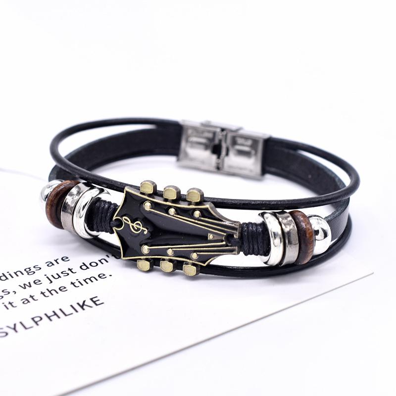 European and American music guitar bracelet, national flag color dripping oil without button head woven leather bracelet