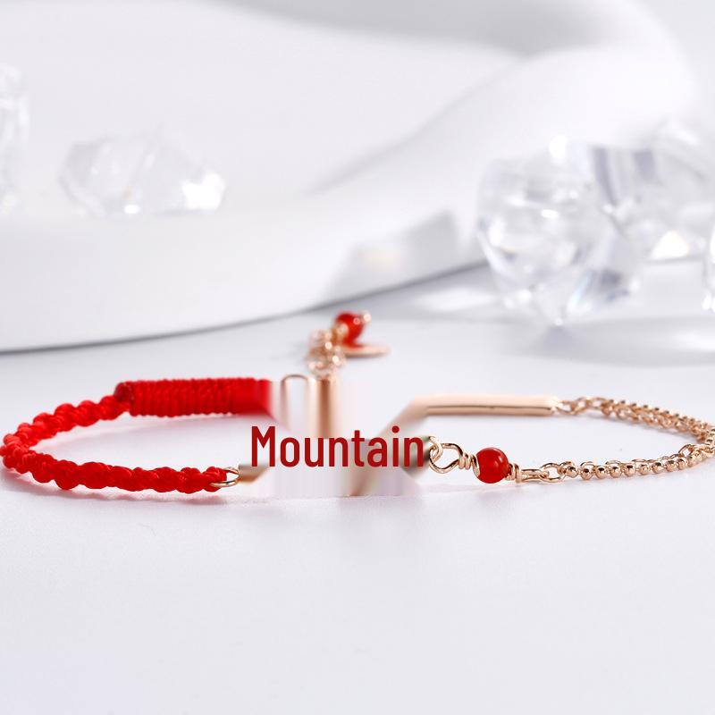 Sterling Silver Concentric Knot Couple Bracelet with Woven Red Rope (S925) 925 Sterling Silver