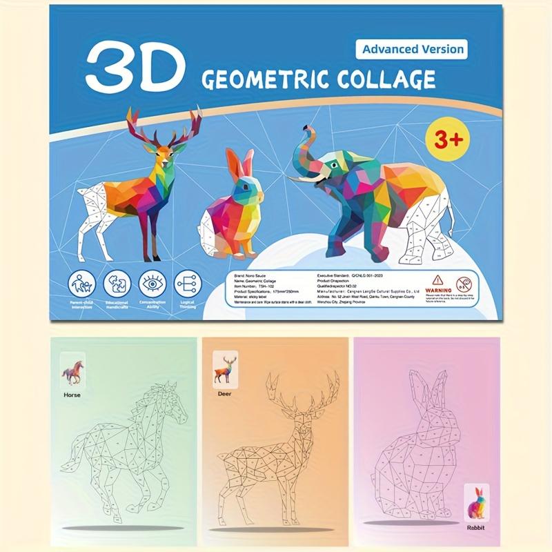 Handmade Stickers Animal Cognitive 6 Geometric Collages Children's Puzzle Enhance Focus Training Enlightenment Toy Stickers