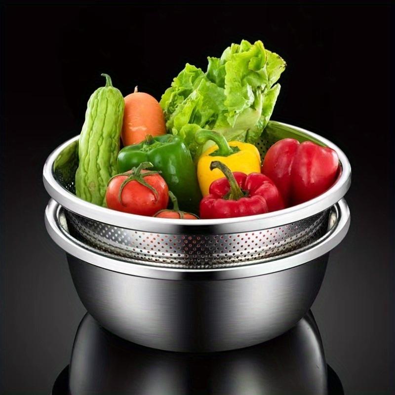 2pcs/set, Stainless Steel Double Layer Colander Basket - Large Capacity, Reusable, and Perfect for Washing Fruits and Vegetables