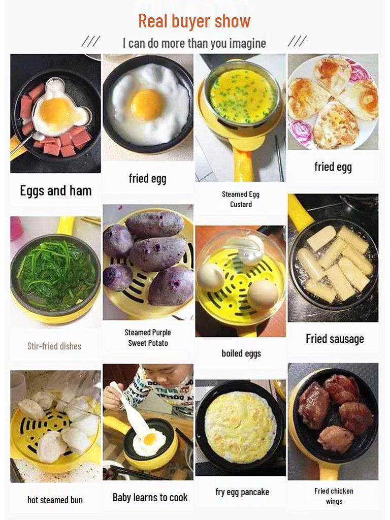 Multifunctional Mini Electric Frying Pan & Egg Steamer - Double Layer Breakfast Egg Cooker