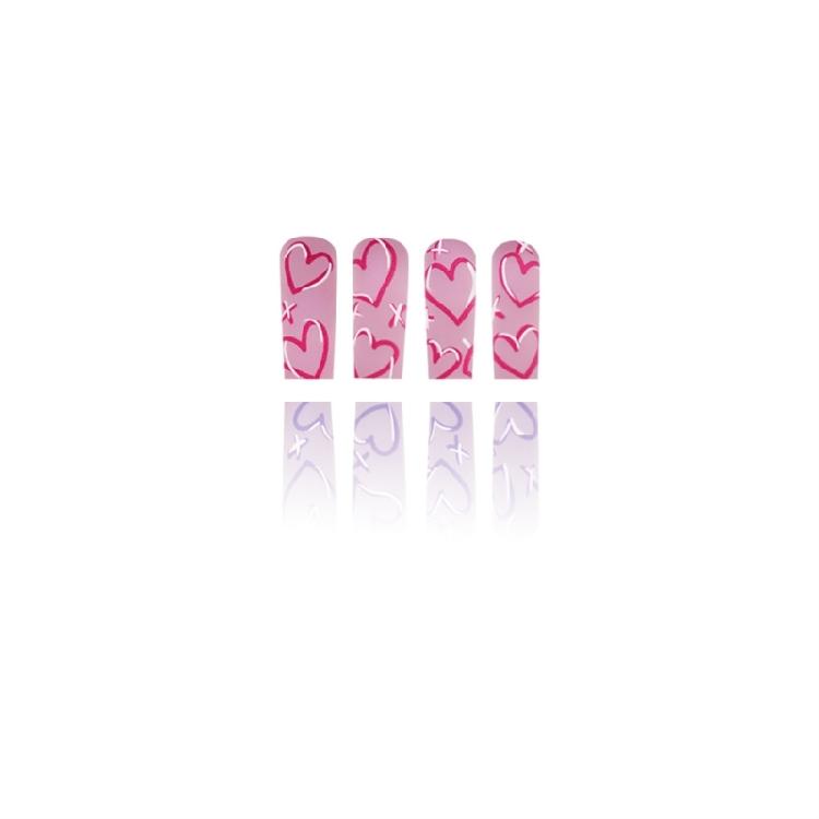 24 Pcs Long Coffin Press On Nail Heart Artificial Nail Valentines Day False Nail Festival Stick On Nail for Holiday