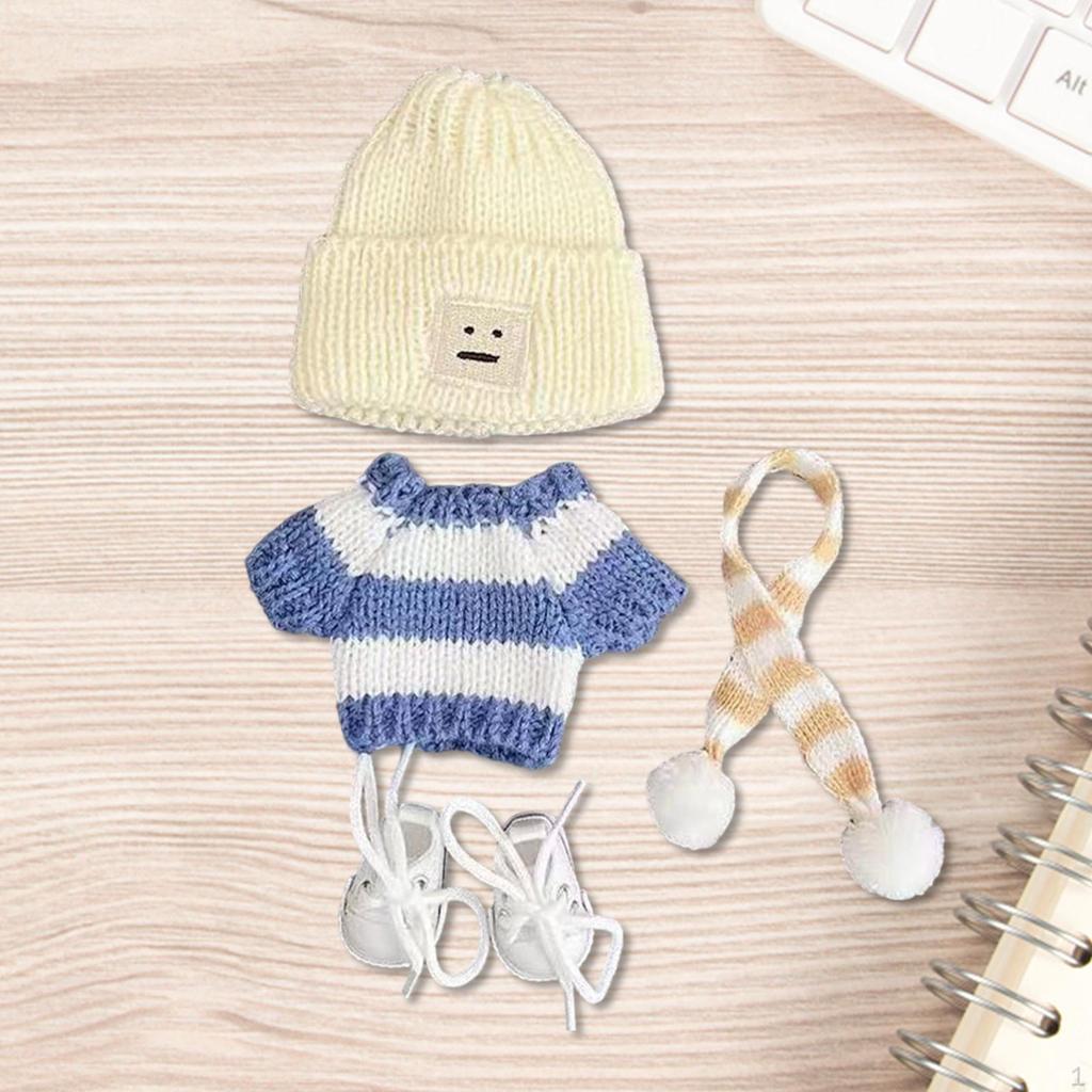 Doll Clothes Sweater Photo Props Detachable Cute Scarf Hat for 6.69inch Green stripe