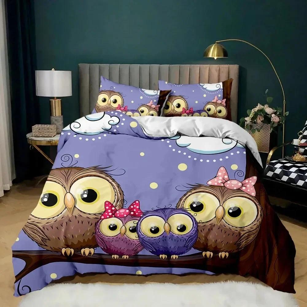 Owl Duvet Cover Twin King Queen Size Cartoon Owl Comforter Cover Bird Animal Bedding Set Boys Quilt Cover Polyester Quilt New