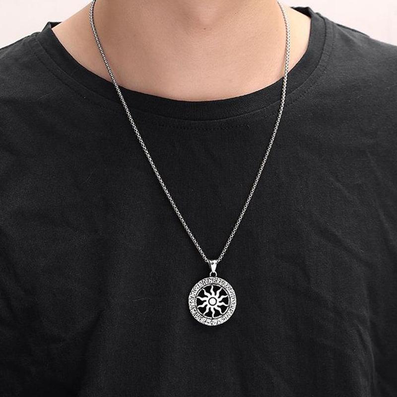 Titanium Steel Retro Sunflower Necklace Personalized Hip Hop Wind and Fire Wheel Pendant