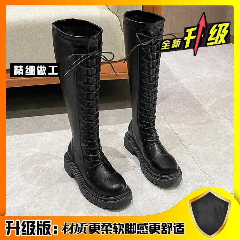 White long boots women's shoes 2025 new autumn and winter velvet khaki medium tube small knight boots