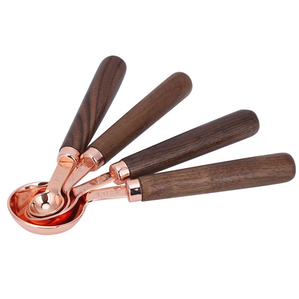 4PCS Set Stainless Steel Measuring Spoon Set Rose Gold Kitchen Baking Tool For Kitchen Baking