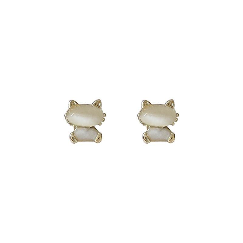925 Silver Mini Kitten Rabbit Cat's Eye Stud Earrings – Women's Fashion Niche Design