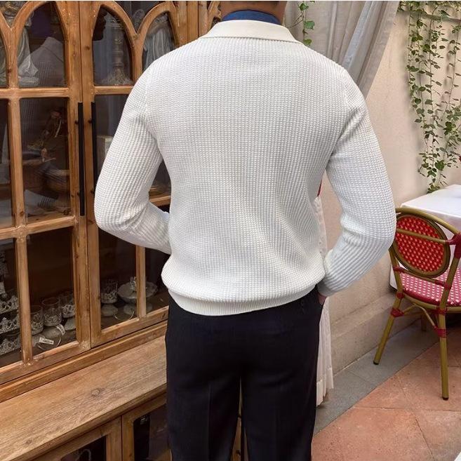Men's British Style Slim Fit Half-Zip Pullover Sweater - High Neck, Lightly Mature, Gentlemanly Simple Knitwear for Spring and Autumn.