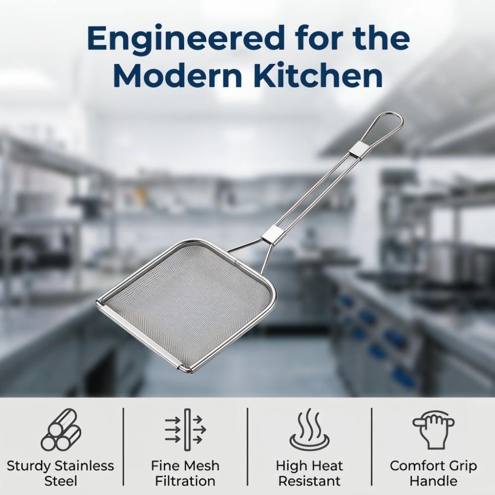 Stainless Steel Oil Strainer Skimmer Long Handle Skimmer Spoon Oil Skimmer Spoon Deep Fryer