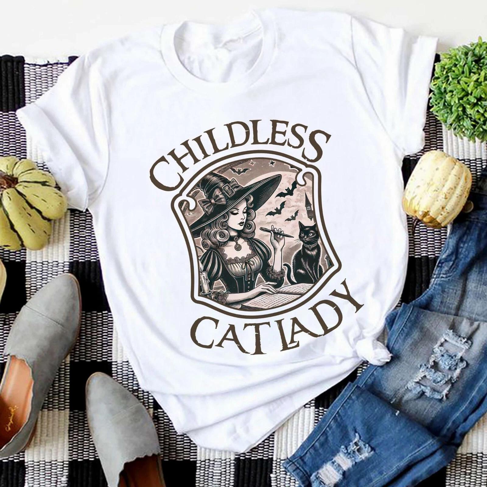 Childless Cat Lady Shirt Halloween Witch and Cat Kamala Harris 2024 Shirt S