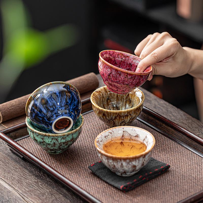 Kiln Change Five Elements Cup Teacup Ceramic Set Kung Fu Tea Set Master Cup Tea Cup Large Jianzhan Cup Business Gift