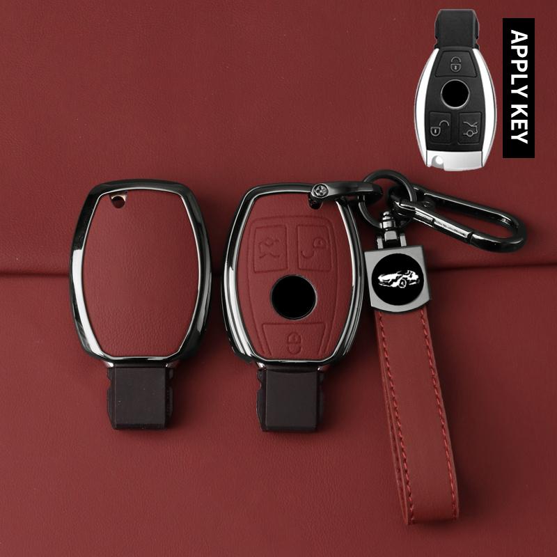Metal Leather Car Key Case Cover For Mercedes Benz A B C E Class Gls Gla Glk Glc Cls Cla Amg W204 W205 W212 W463 W176 Keychain