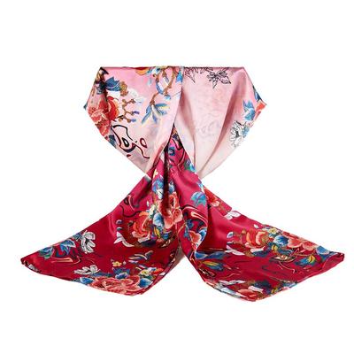 SIXIULIYU Damen Seidenschal, Blumendruck, Langer Schal, Seide, 100% Seide (18-06)