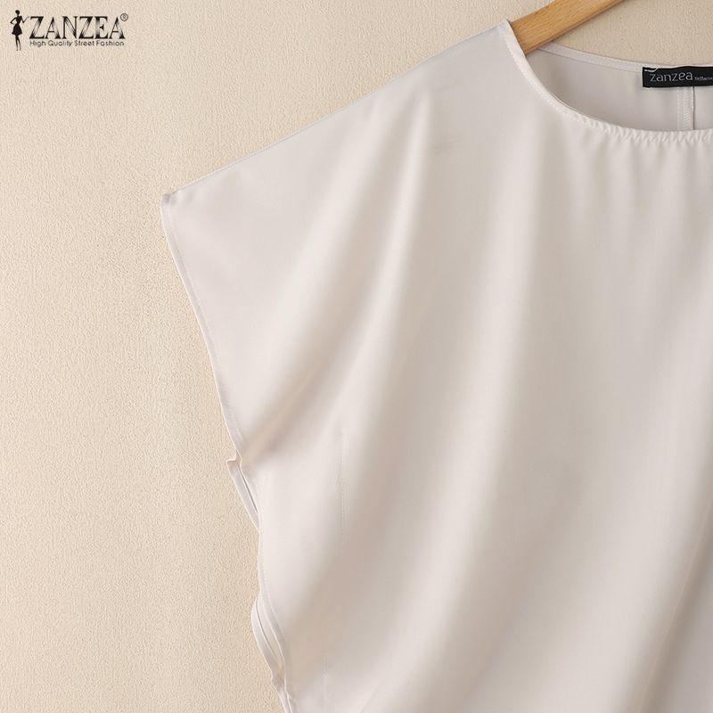 ZANZEA Women Casual Round Neck Summer Short Sleeve Blouse