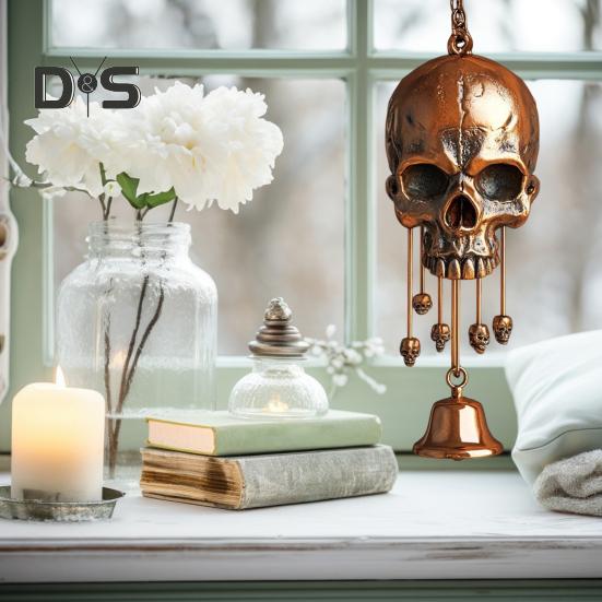 Gothic Schädel Windspiel Wetterfest Innen Außen Garten Terrasse Metall Vintage Schädel Hängende Windglocke Halloween Dekoration Ornament