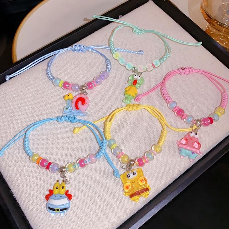 Adjustable Acrylic Cartoon Character Pendant Bracelet Braided Rope Bracelet Jewelry Friendship Bracelets for Girls Women
