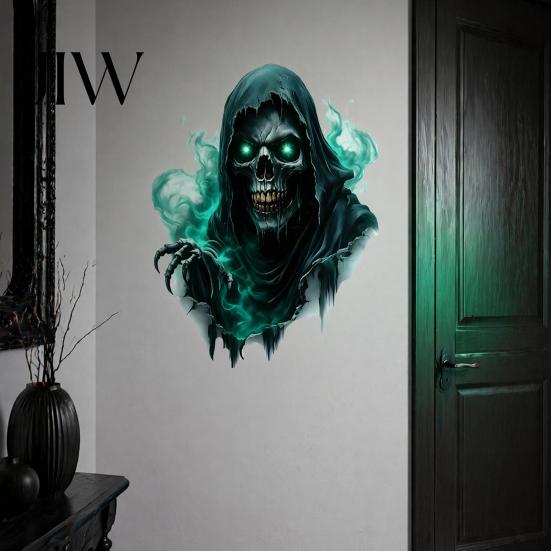 Removable Wall Art Halloween Theme Sticker, Horror Skull Decal, Waterproof Self-adhesive Haunted House Supplies Art, for Home Living Room Bedroom And