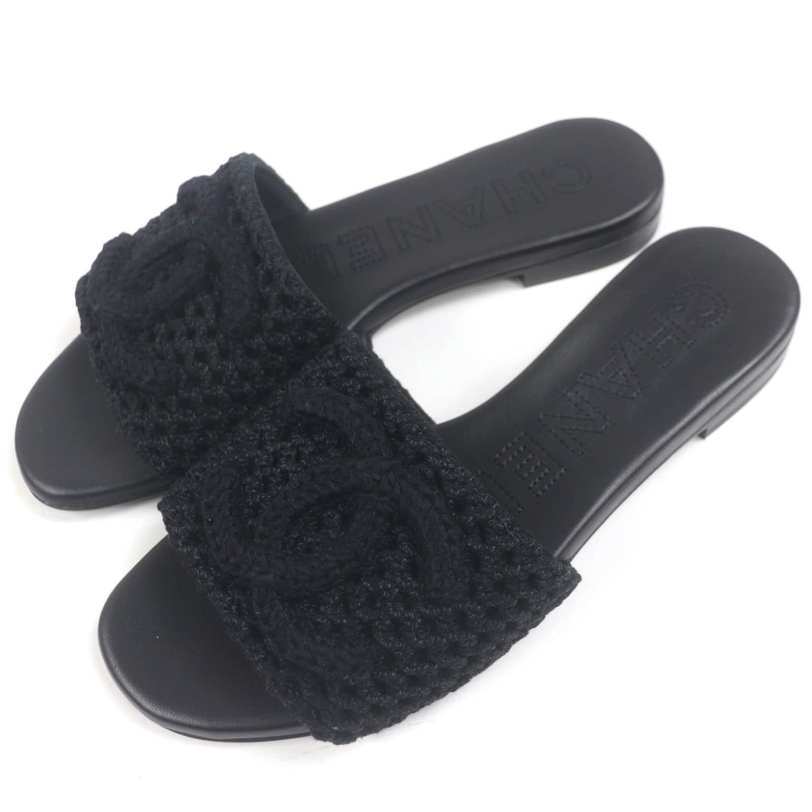 

CHANEL Mule CC logo crochet design sandals black Women 24M G45516 Used