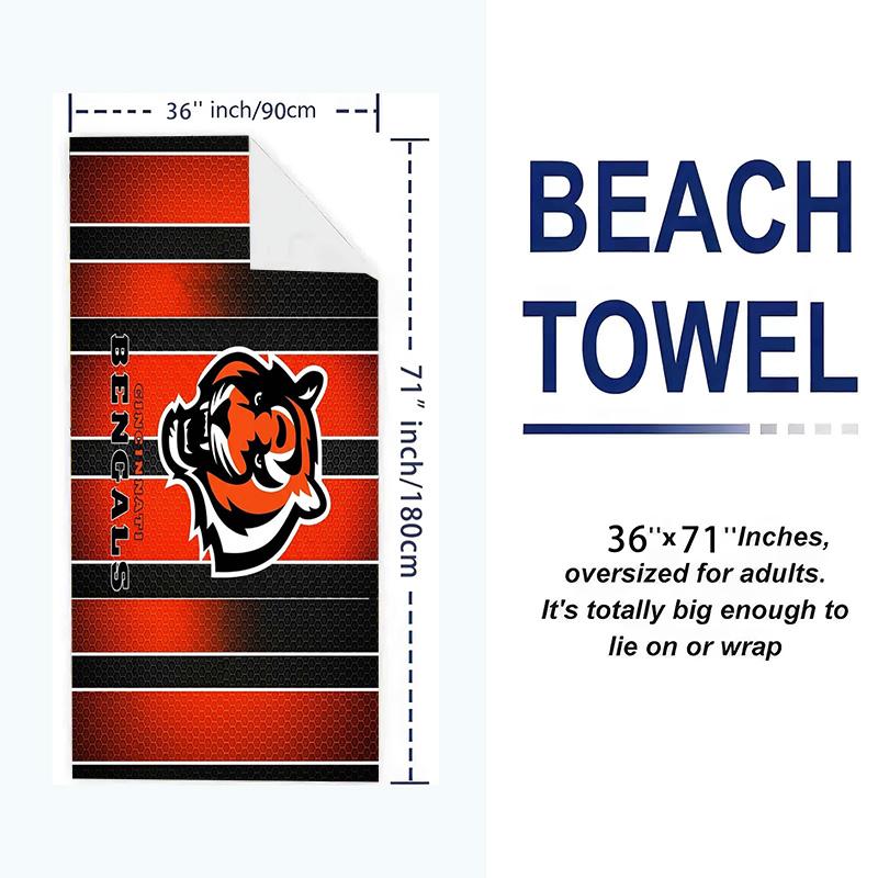 Cincinnati Bengals Logo Print Beach Towel, Large Soft Quick Dry Towel for Beach Camping Swimming